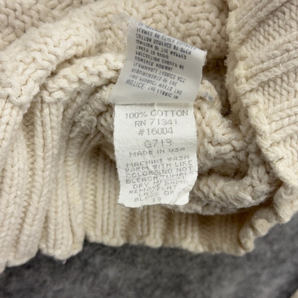 VTG LL Bean Sweater Mens Medium Cream Chevron Textured Cotton Knit USA Made 90s - Picture 7 of 11